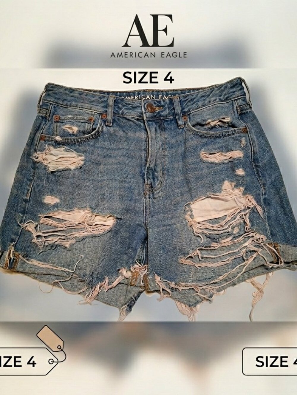 American Eagle Distressed Denim Shorts - Mid-Rise - Size 4